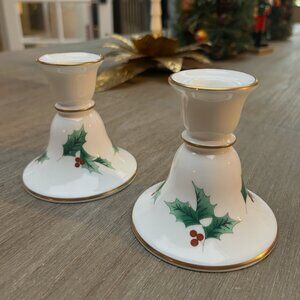 Mikasa Ribbon Holly Candleholders 2